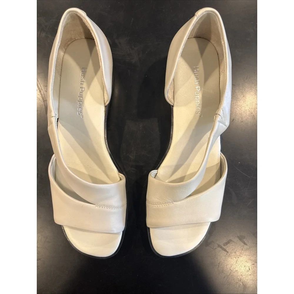 Hush Puppies Anytime Women's Leather Comfort Sandals Bone Open Toe Slip On 7.5